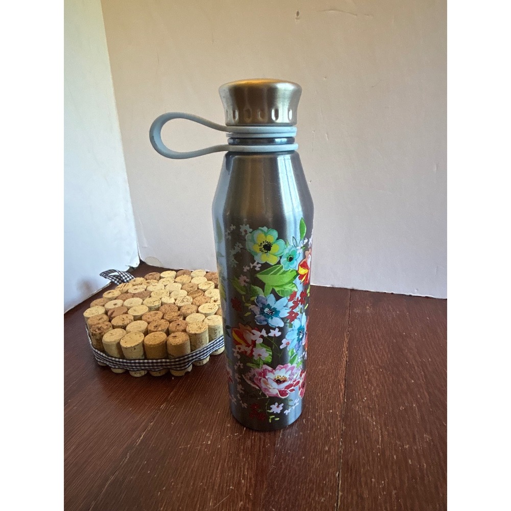 The Pioneer Woman Floral Stainless Steel Water Bottle Grey Insulated Canteen